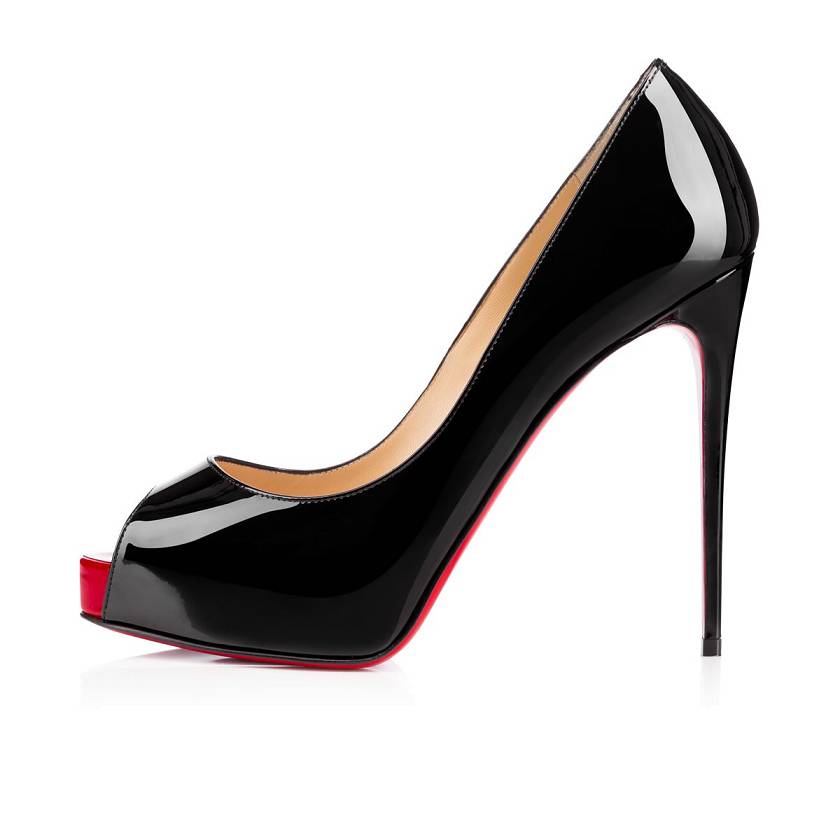 Women's Christian Louboutin New Very Prive 120mm Patent Leather Peep Toe Pumps - Black/Red [2678-459]